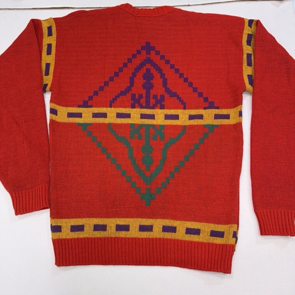 Le‎ Tigre Coogi Style Vintage Knit Cosby Aztec Printed Sweater Red Medium